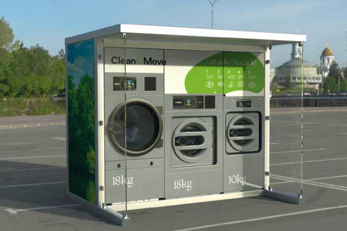 Commercial outdoor laundry kiosks
